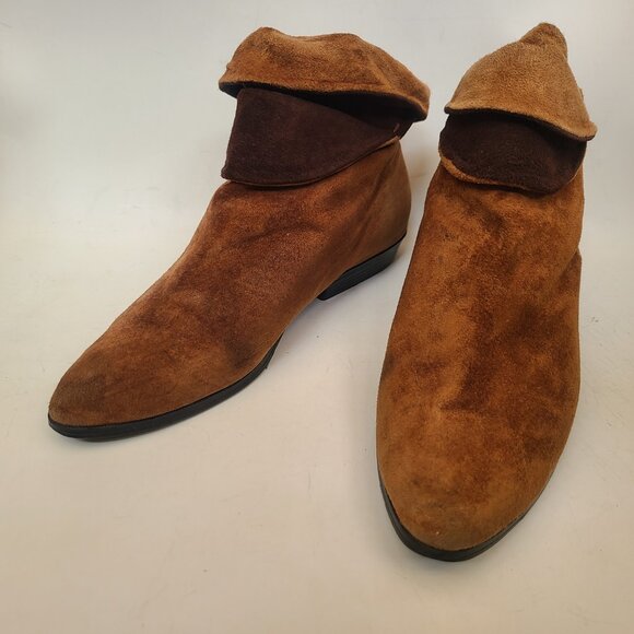 Vtg 80s 90s Impo Brown Ankle Slouch Boots 8 Boho Retro Robin Hood - Picture 2 of 16